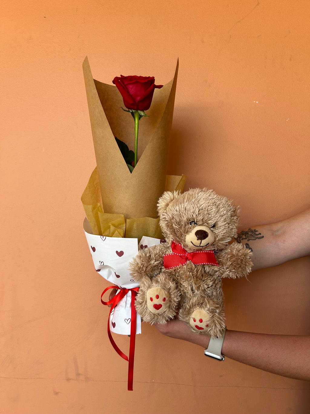 Single Red Rose + Teddy